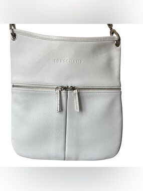 Longchamp White Pebbled Leather Crossbody Bag